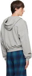We11done Gray Repaired Zip-Up Hoodie