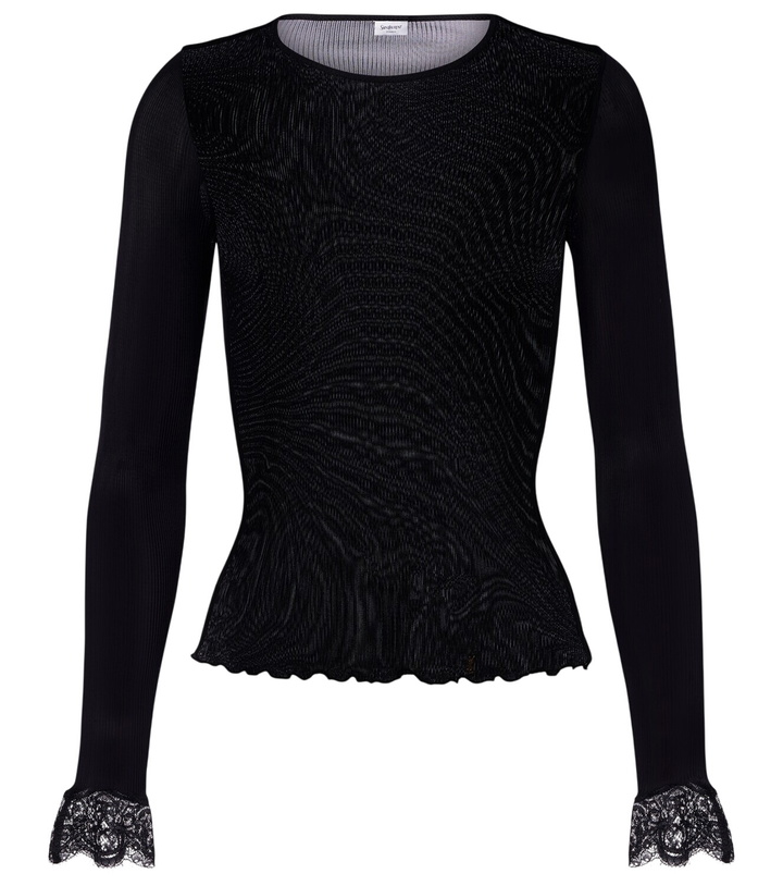 Photo: Saint Laurent Lace-trimmed ribbed-knit silk top