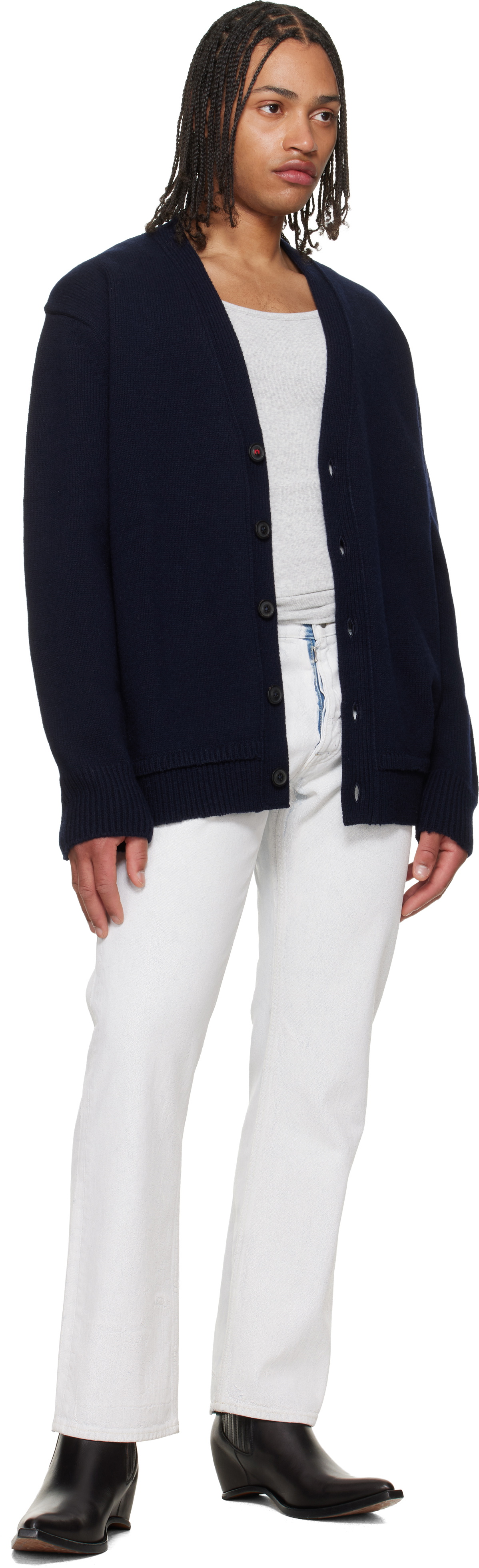 Maison Margiela Navy Elbow Patch Cardigan Maison Margiela