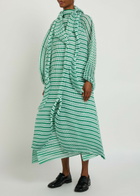 Issey Miyake Striped Pleated Woven Coat Green