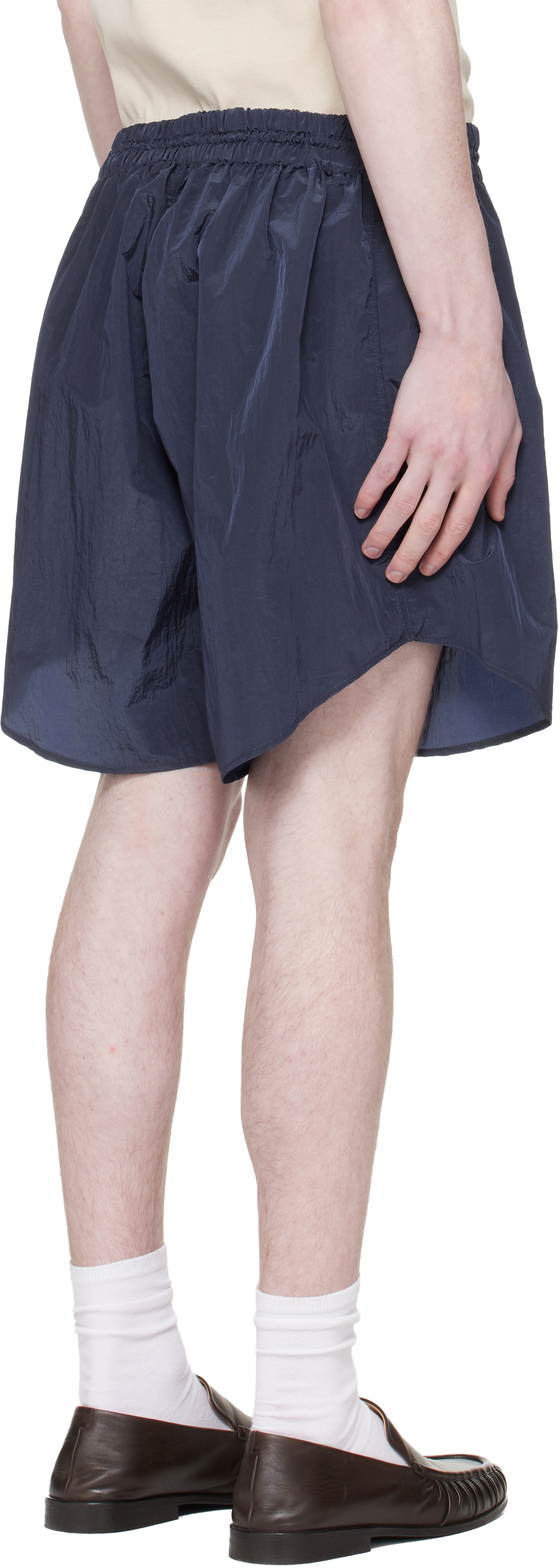 Hed Mayner Navy Curved Shorts