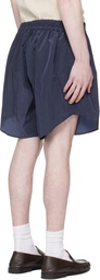 Hed Mayner Navy Curved Shorts