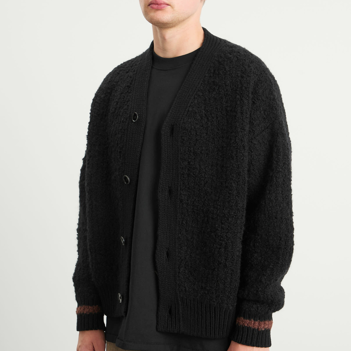 A Kind of Guise Men's Khuder Knit Cardigan in Black Boucle