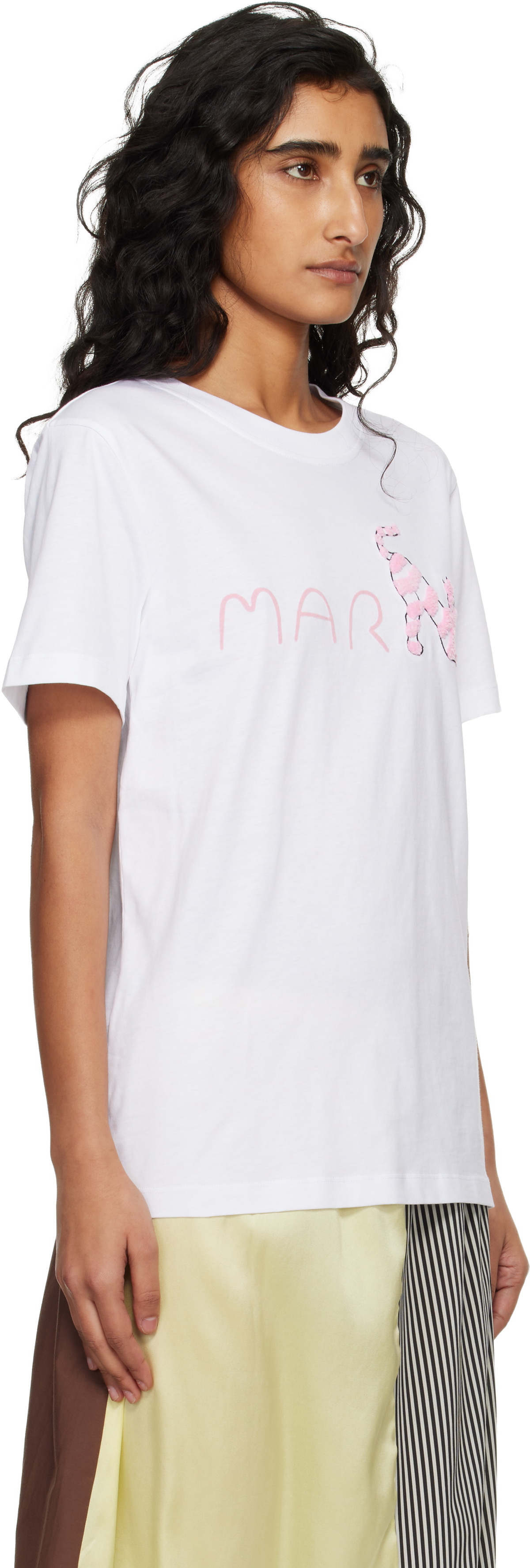 Marni White Marni Logo Flock Fluffy Cat Jersey T-shirt