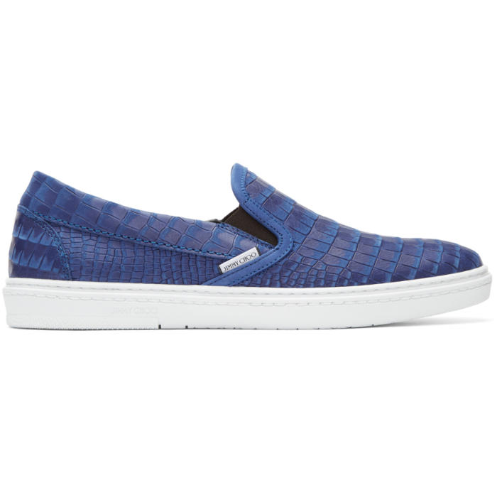 Photo: Jimmy Choo Blue Croc-Embossed Grove Slip-On Sneakers 