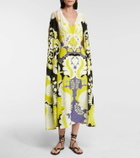Valentino Valentino caped floral silk midi dress