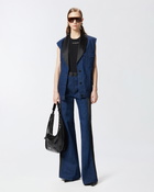 Pinko Denim Vest With Black Satin Lapel Collar Mid Wash
