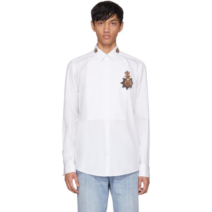 Photo: Dolce and Gabbana White Embellished Crown Shirt