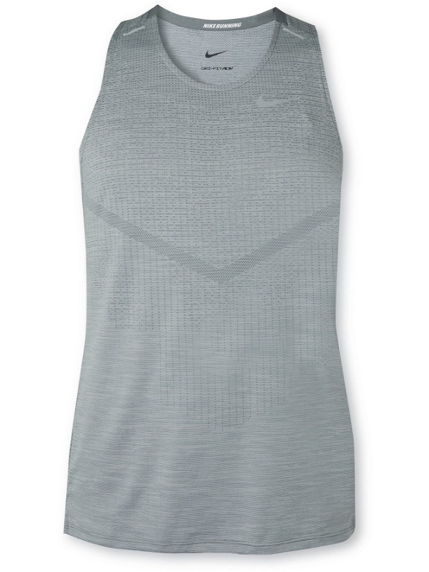 Photo: NIKE RUNNING - TechKnit Ultra Perforated Recycled Dri-FIT Tank Top - Gray