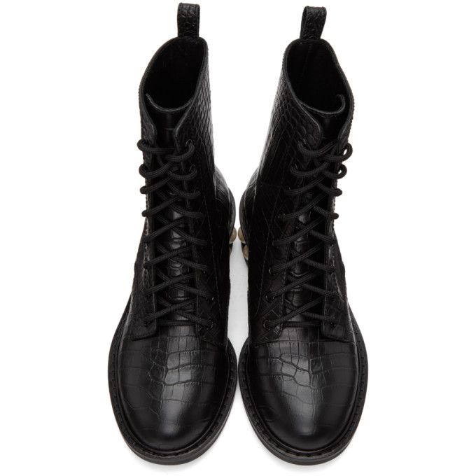 Black Croc Casati Pearl Combat Boots by Nicholas Kirkwood on Sale