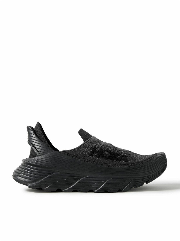 Photo: Hoka One One - Restore TC Rubber-Trimmed Stretch-Knit Slip-On Sneakers - Black