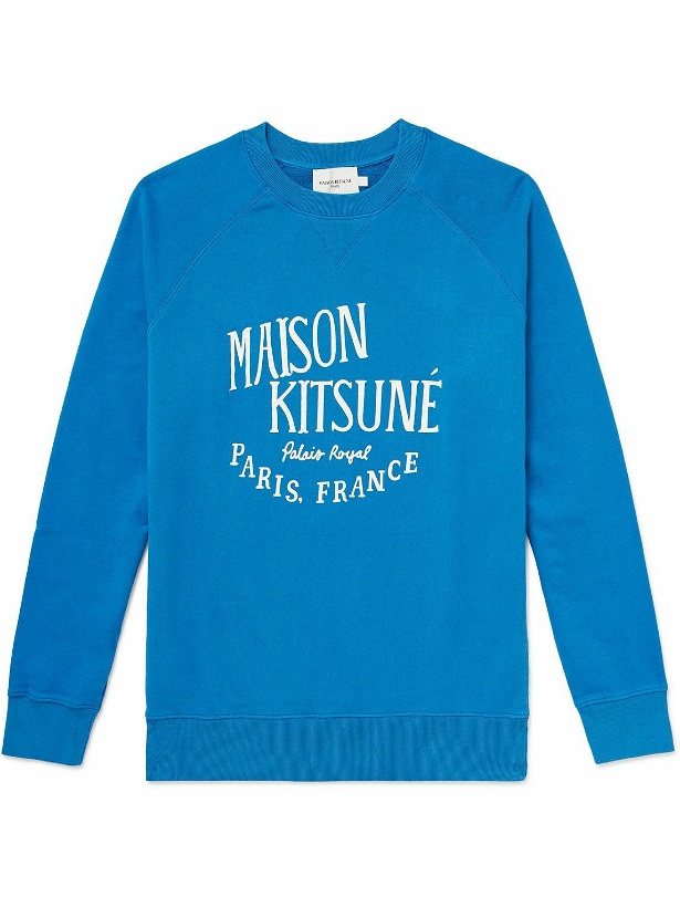 Photo: Maison Kitsuné - Palais Royal Logo-Print Cotton-Jersey Sweatshirt - Blue