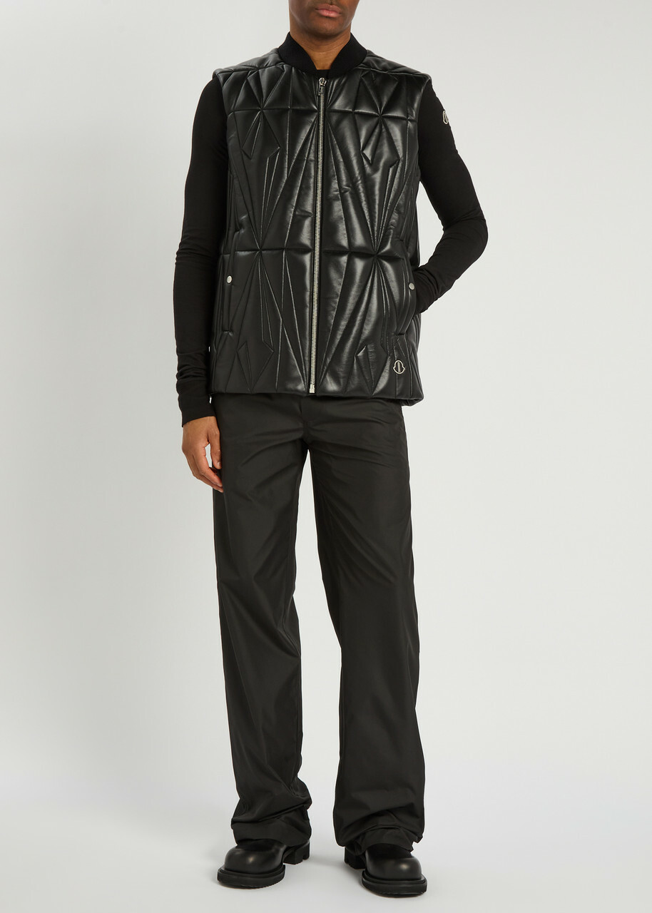 Rick Owens X Moncler Geocamo Padded Leather Flight Vest Black