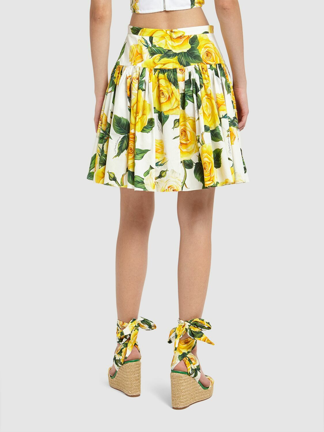 DOLCE & GABBANA - Rose Pleated Cotton Poplin Mini Skirt