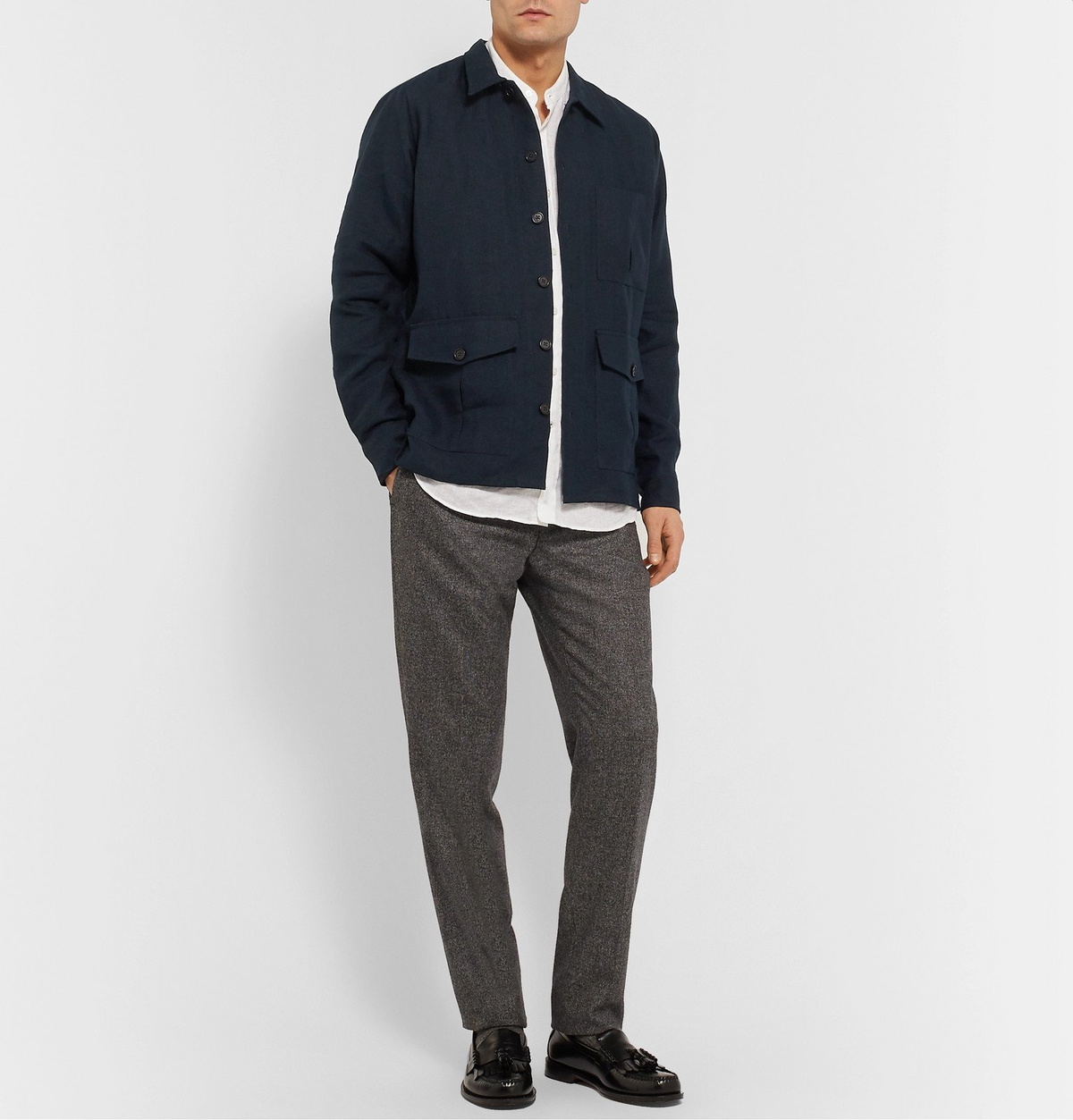 Drake's - Linen Overshirt - Blue Drake's