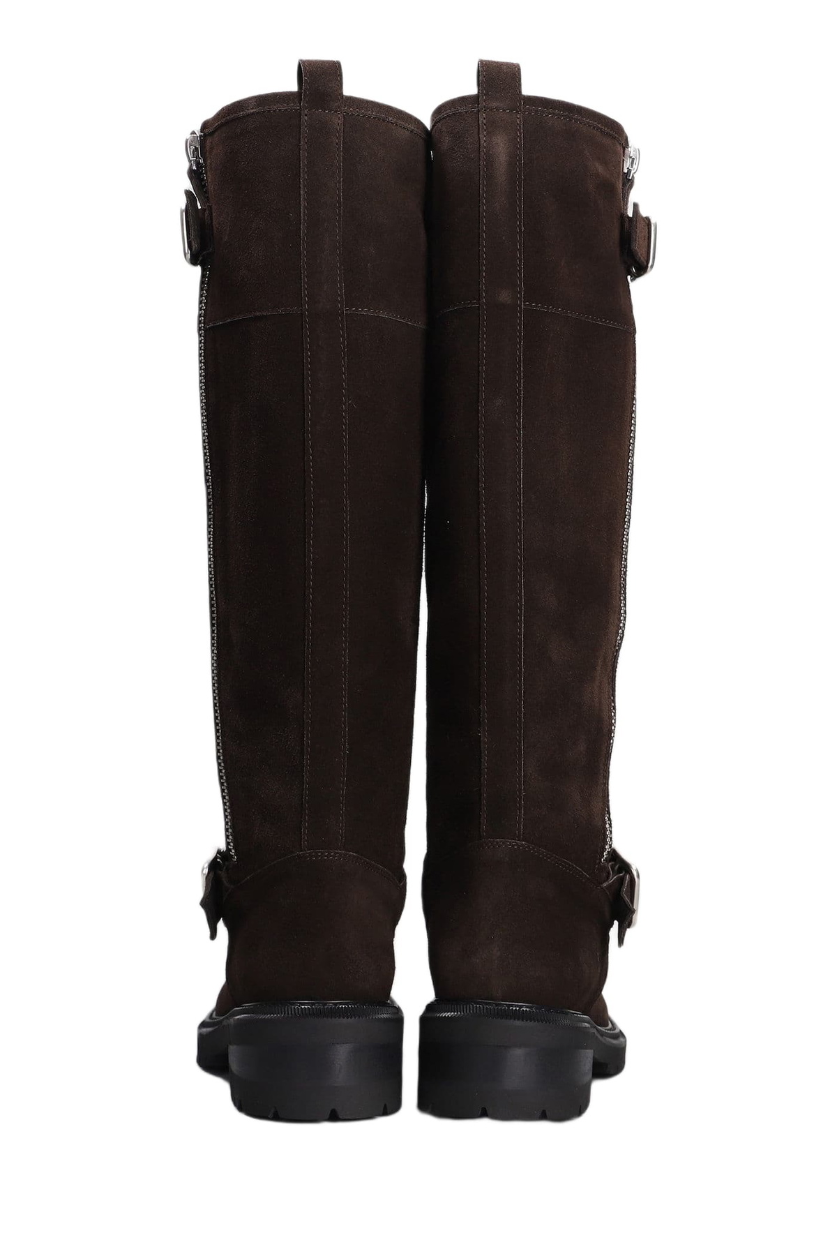 Via Roma 15 Low Heels Boots In Dark Brown Suede