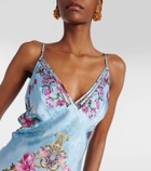 Camilla Embellished floral silk satin slip dress