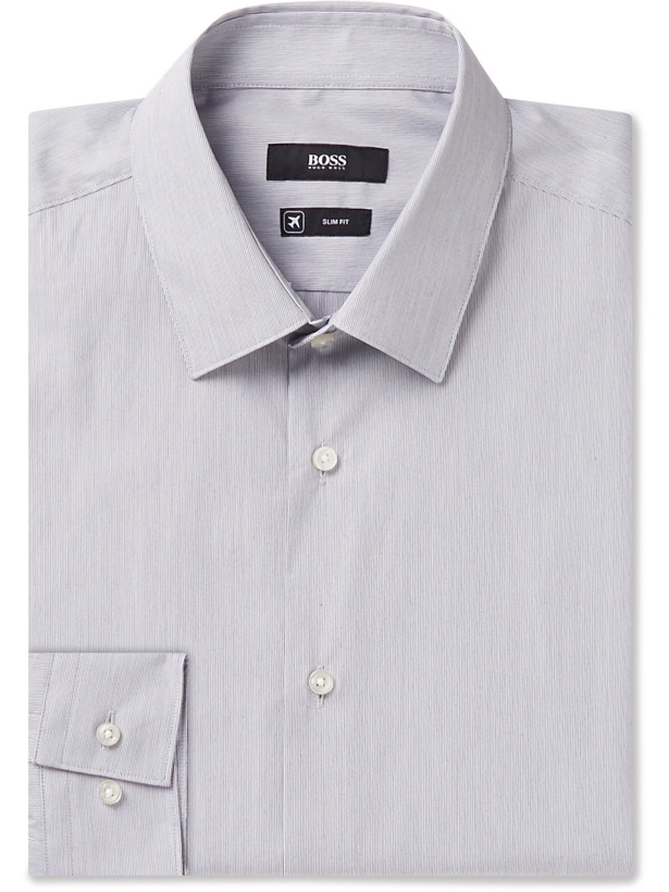 Photo: HUGO BOSS - Slim-Fit Pinstriped Cotton-Blend Poplin Shirt - Black
