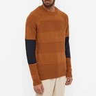 John Smedley Men's Colour Block Textured Crew Knit in Ginger/Midnight