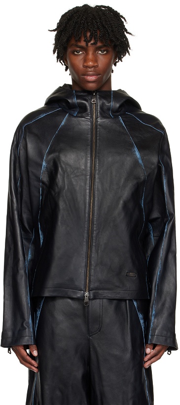 Photo: ADER error Black Painted Leather Jacket