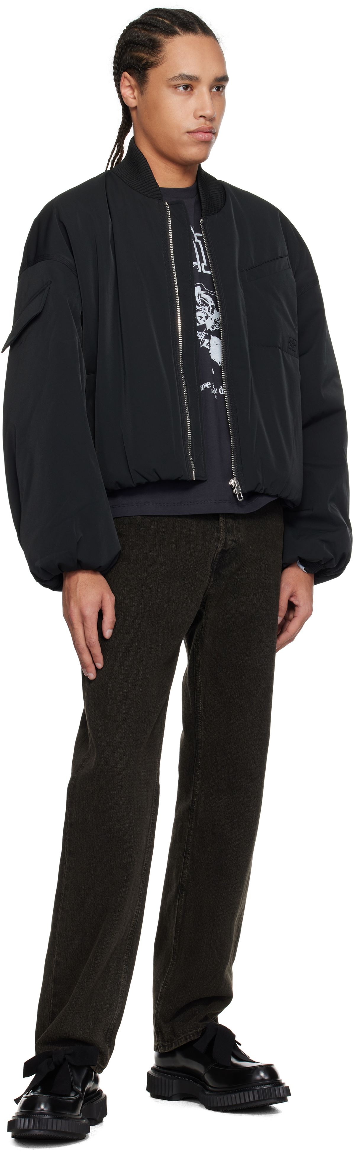 GANNI Black Twill Oversized Short Bomber Jacket