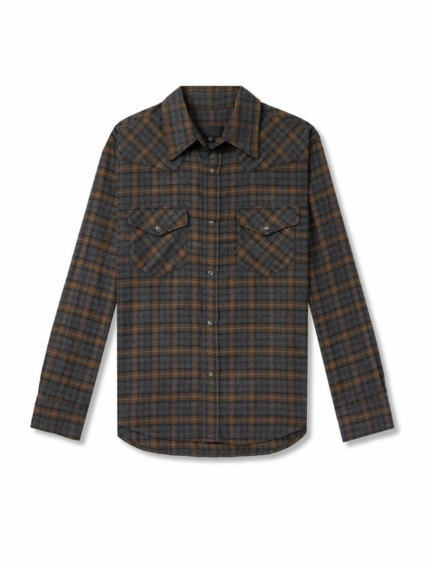 Photo: Nili Lotan - Travis Checked Cotton-Flannel Shirt - Brown