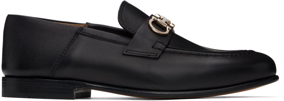 Ferragamo Black Gancini Ornament Mule Loafers