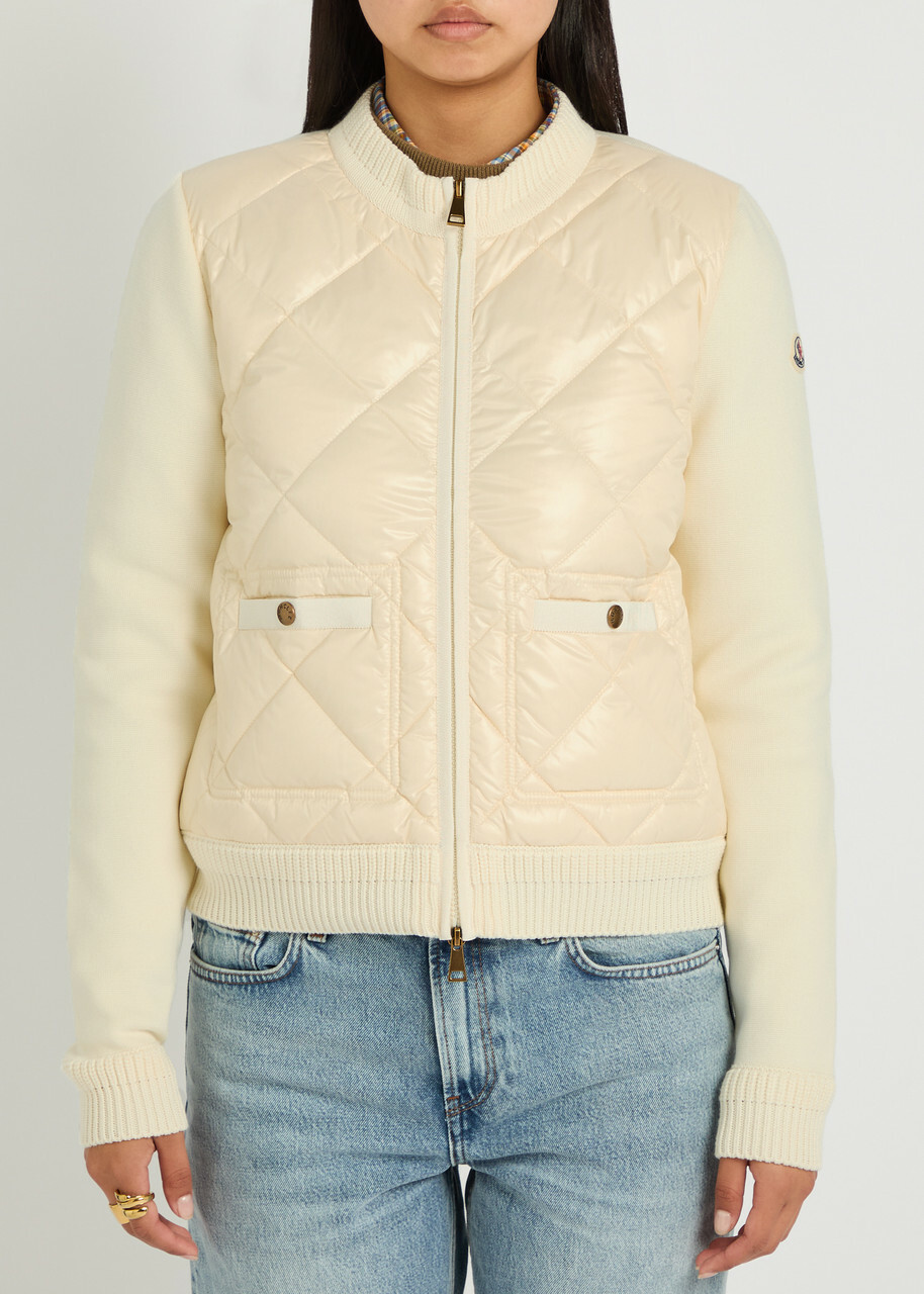 Moncler Quilted Cotton and Nylon Cardigan Ivory