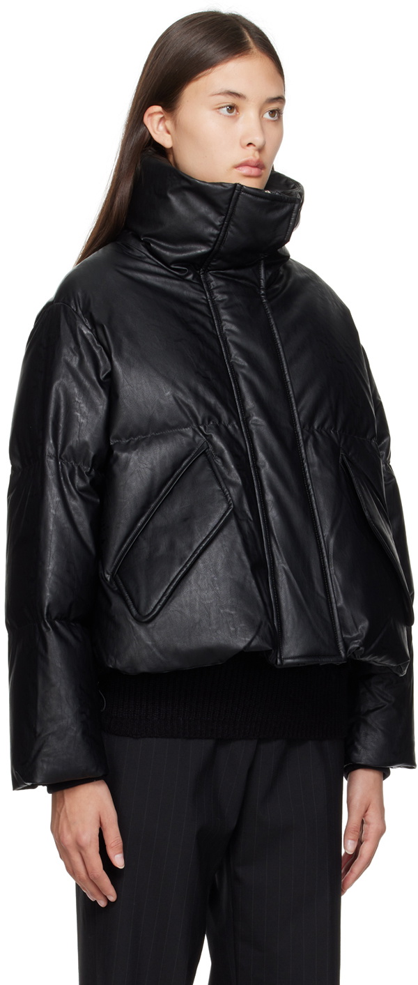 MM6 Maison Margiela Black Embroidered Faux-Leather Down Jacket MM6 ...