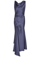 Victoria Beckham Posy Asymmetric Satin Maxi Dress Dark Grey