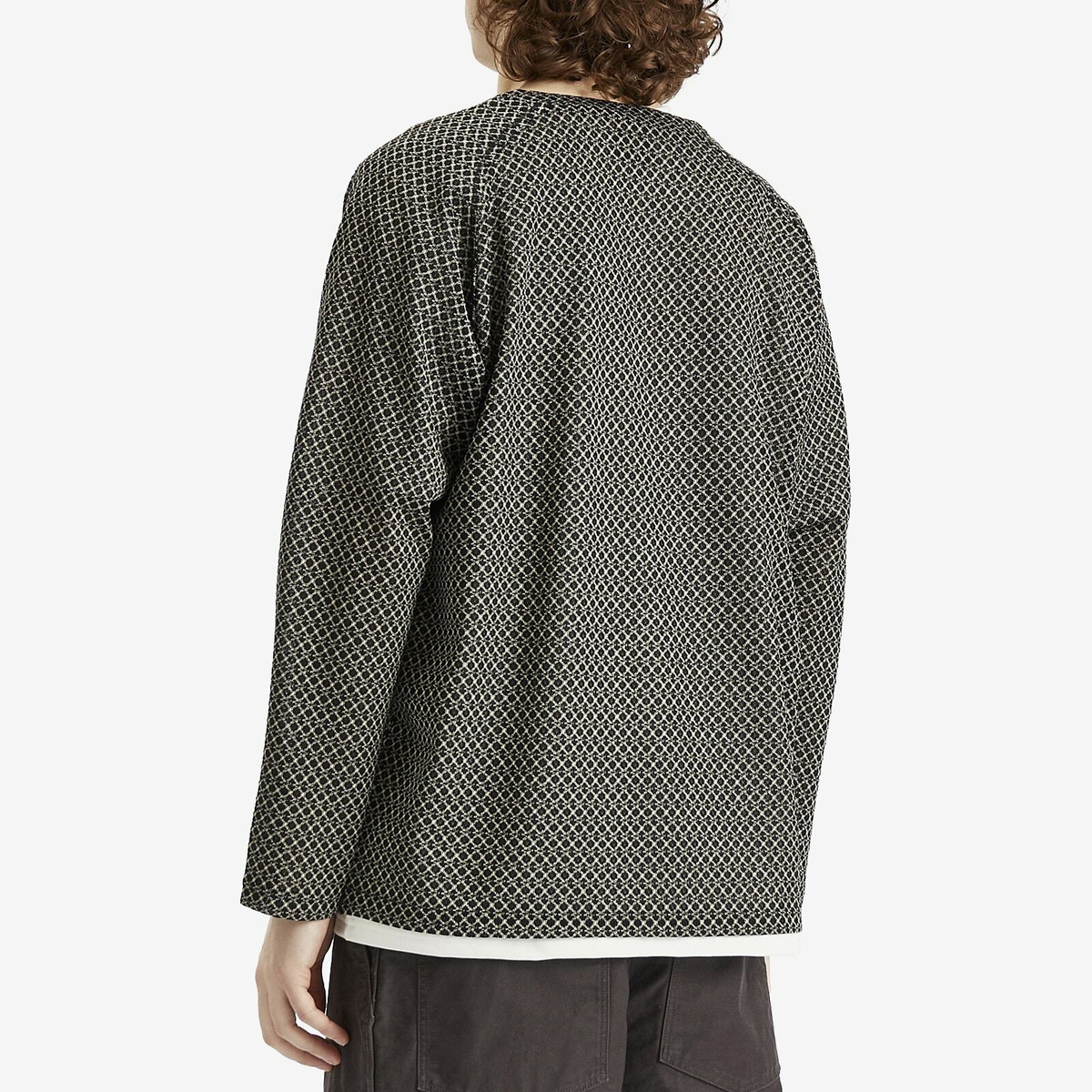 Needles Men's Woven V-Neck Cardigan in Black/Natural Grid