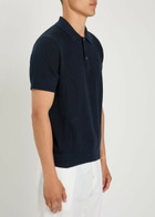 Sunspel Ribbed Knit Cotton Polo Shirt Navy