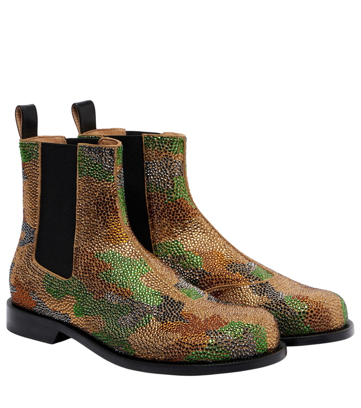 Photo: JW Anderson Camouflage embellished suede Chelsea boots