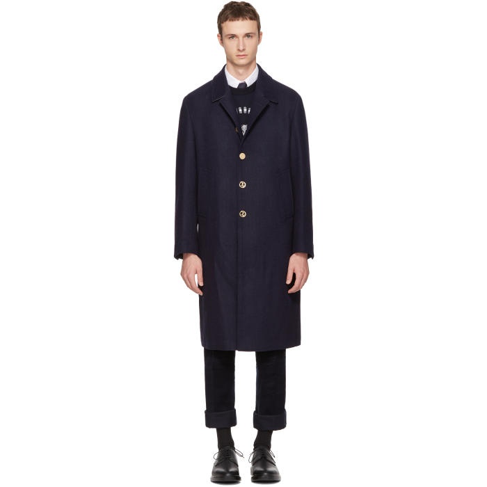 Photo: Thom Browne Navy Long Relaxed Bal Collar Coat