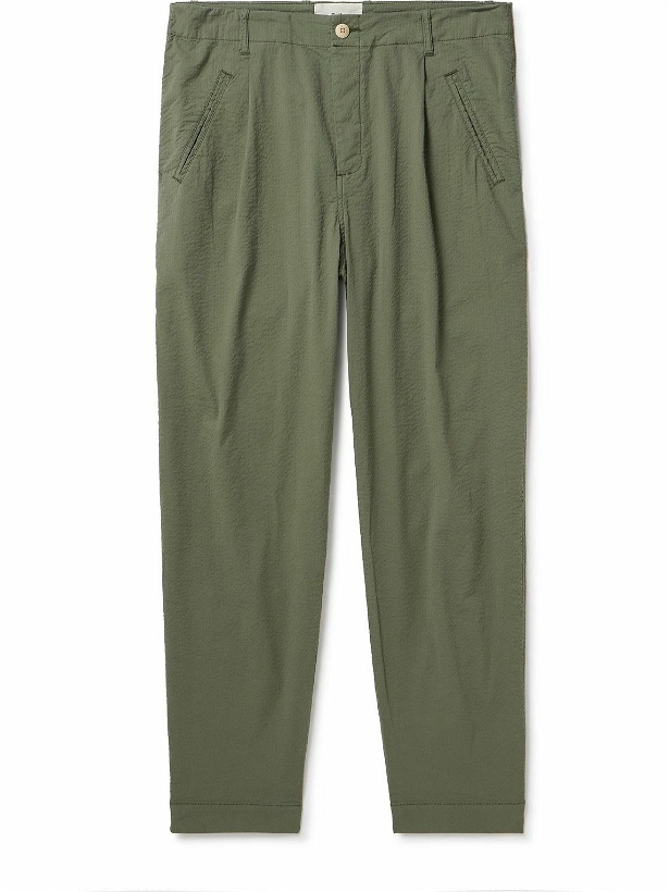 Photo: Folk - Assembly Tapered Stretch-Cotton Seersucker Trousers - Green