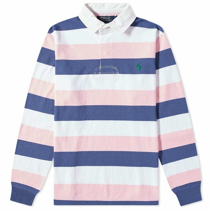 Photo: Polo Ralph Lauren Men's Striped Rugby Shirt in Carmel Pink/Multi