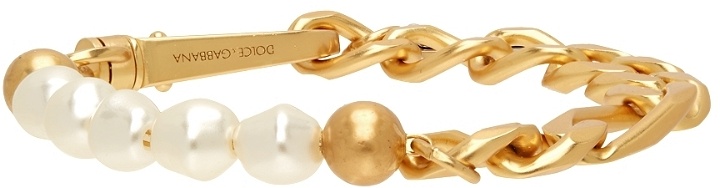 Photo: Dolce & Gabbana Gold DG Logo Pearl Bracelet