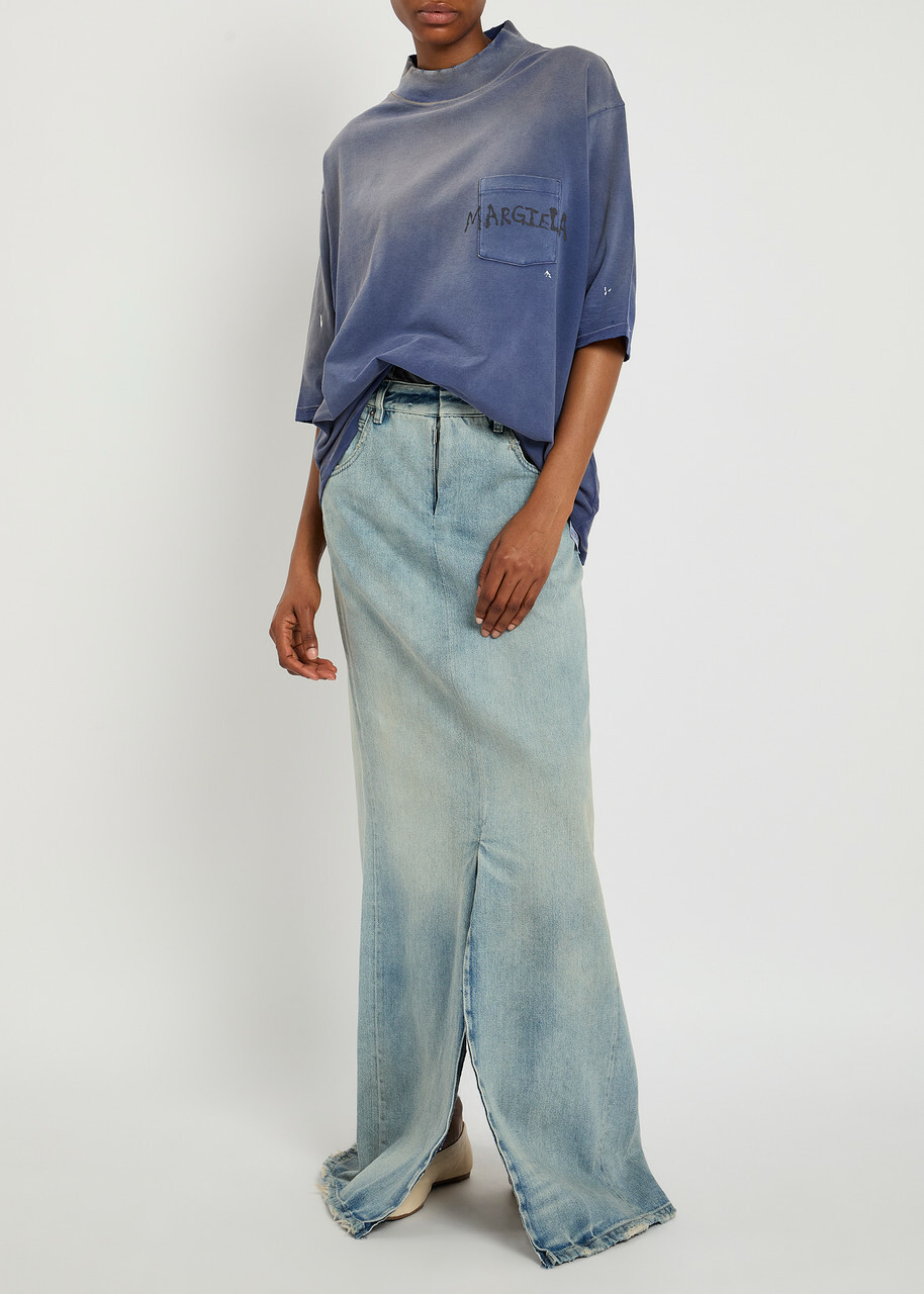 Maison Margiela Distressed Logo-printed Cotton T-shirt Blue Maison