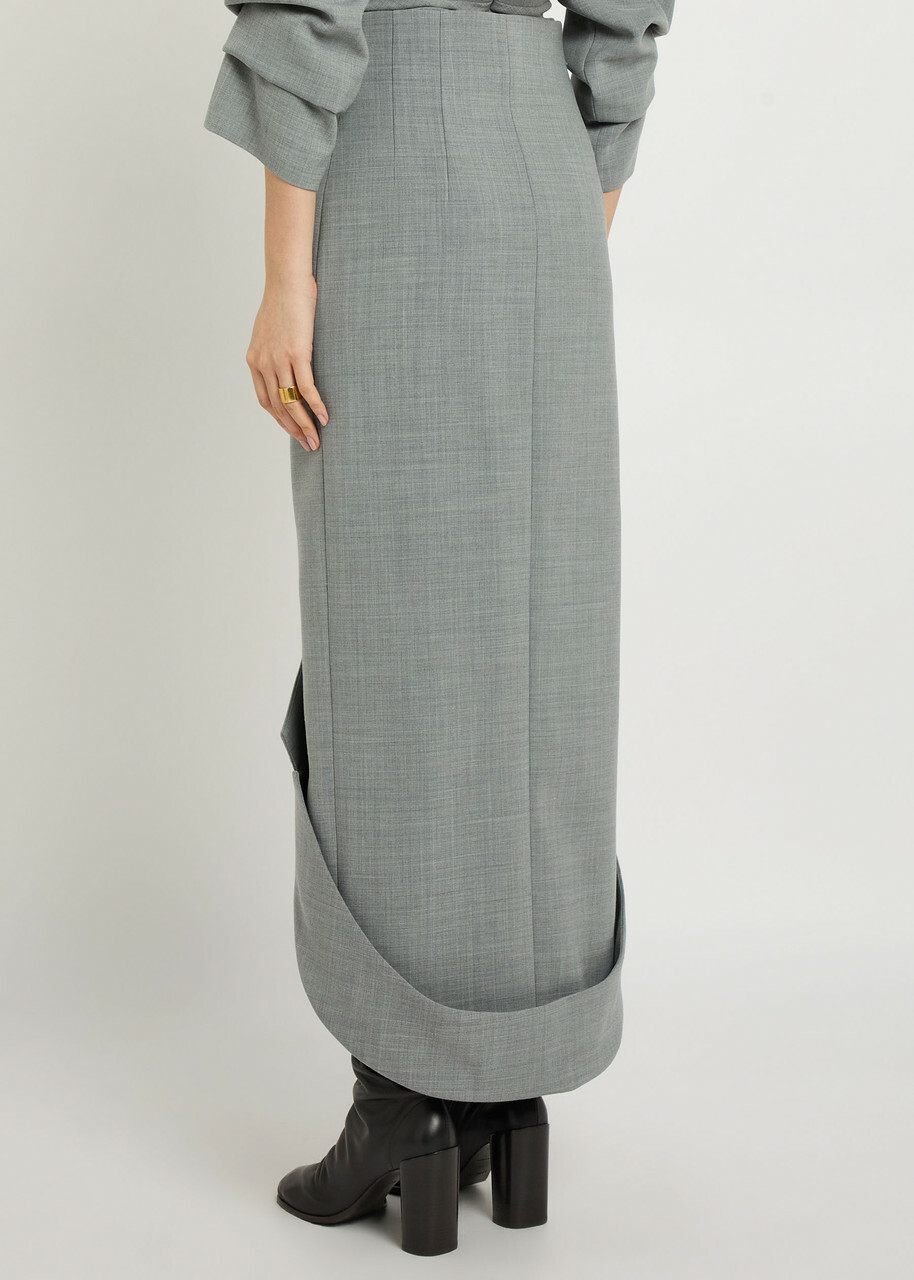 A.W.A.K.E Mode Jacket-collar Darted Woven Midi Skirt Grey