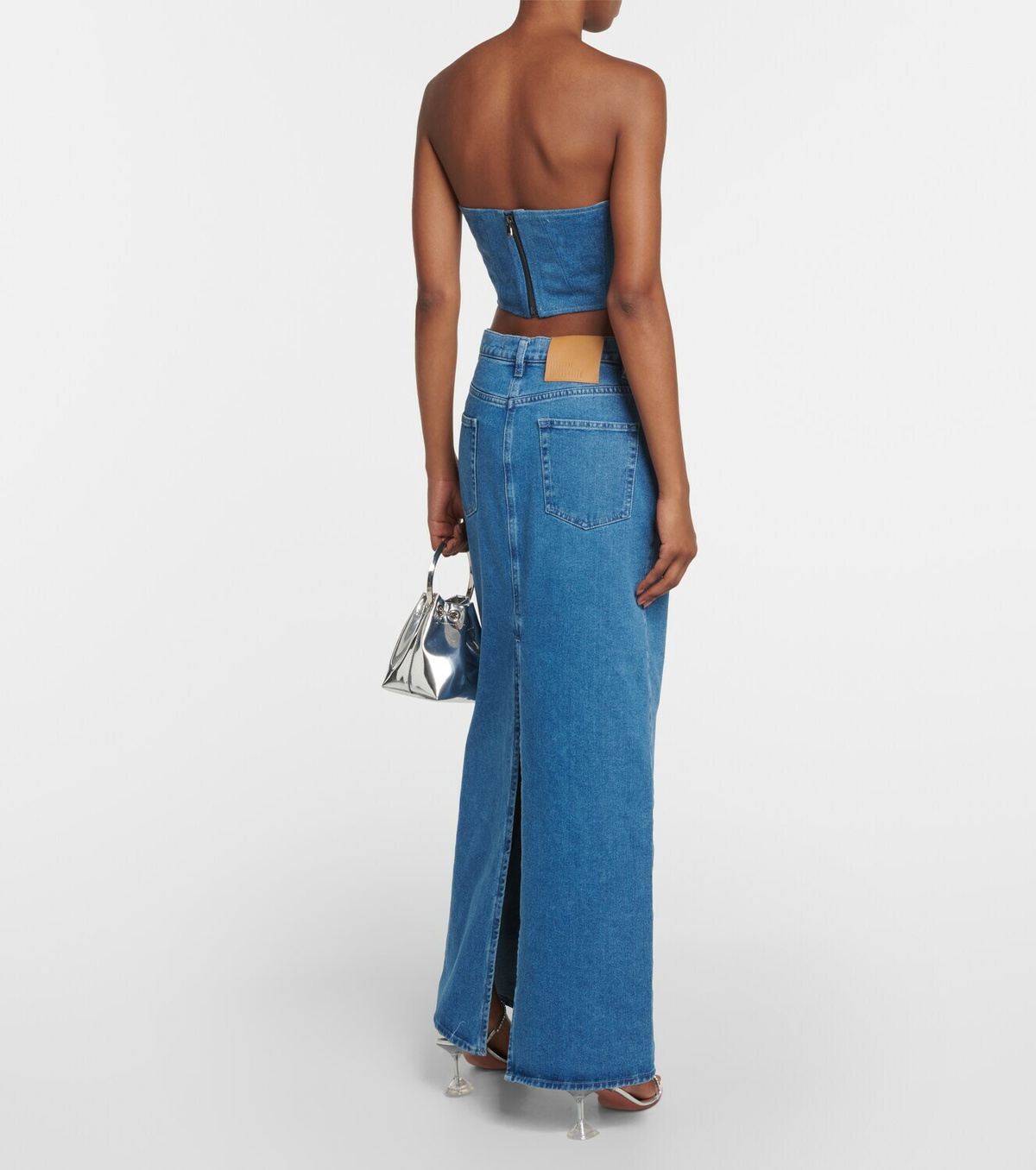 Giuseppe di Morabito Rose-appliqué denim bustier