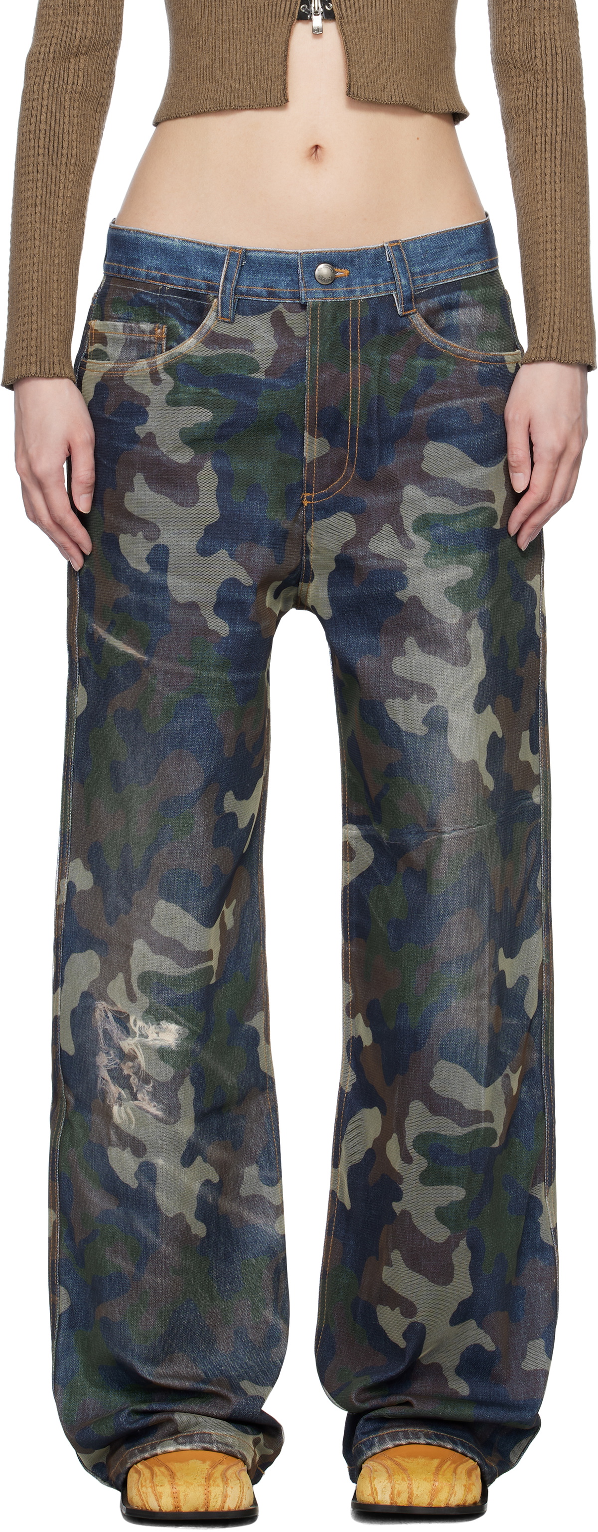 Andersson Bell Blue & Green Mesh Layered Printed Jeans