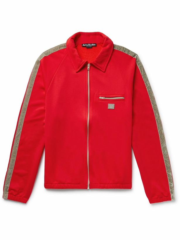 Photo: Acne Studios - Fremont Velvet-Trimmed Cotton-Blend Jersey Zip-Up Sweatshirt - Red