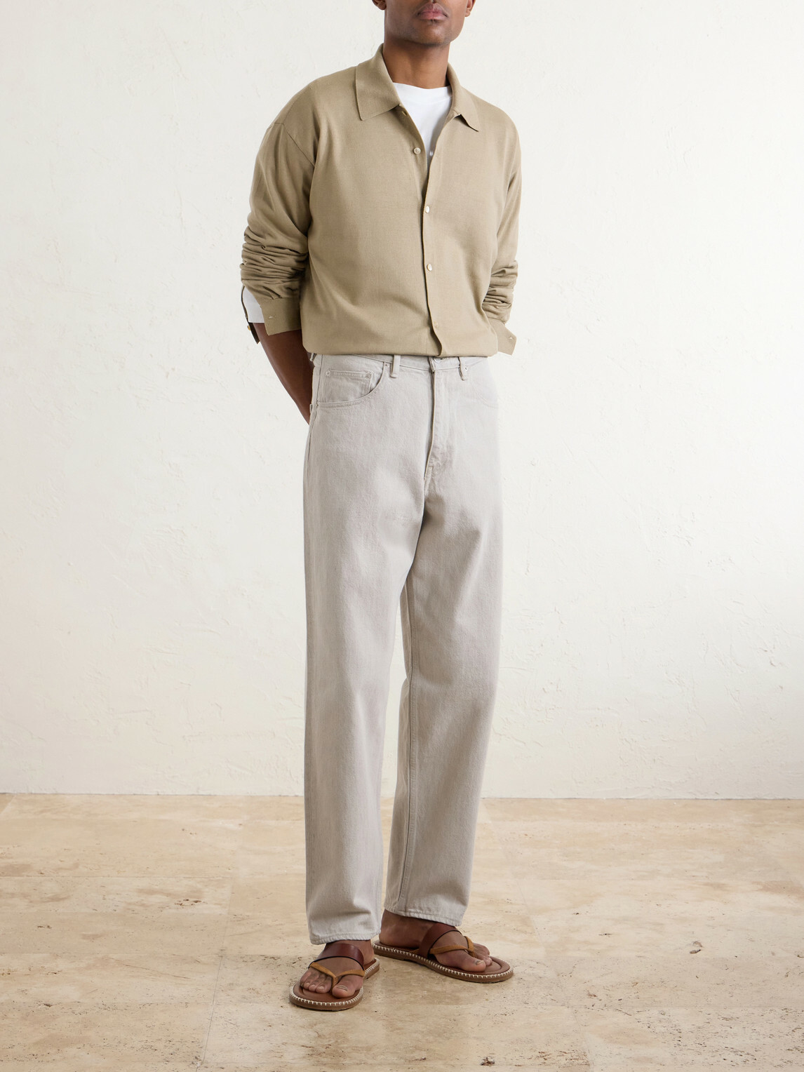 Auralee - Wide-Leg Twist Brown Cotton Jeans - Gray