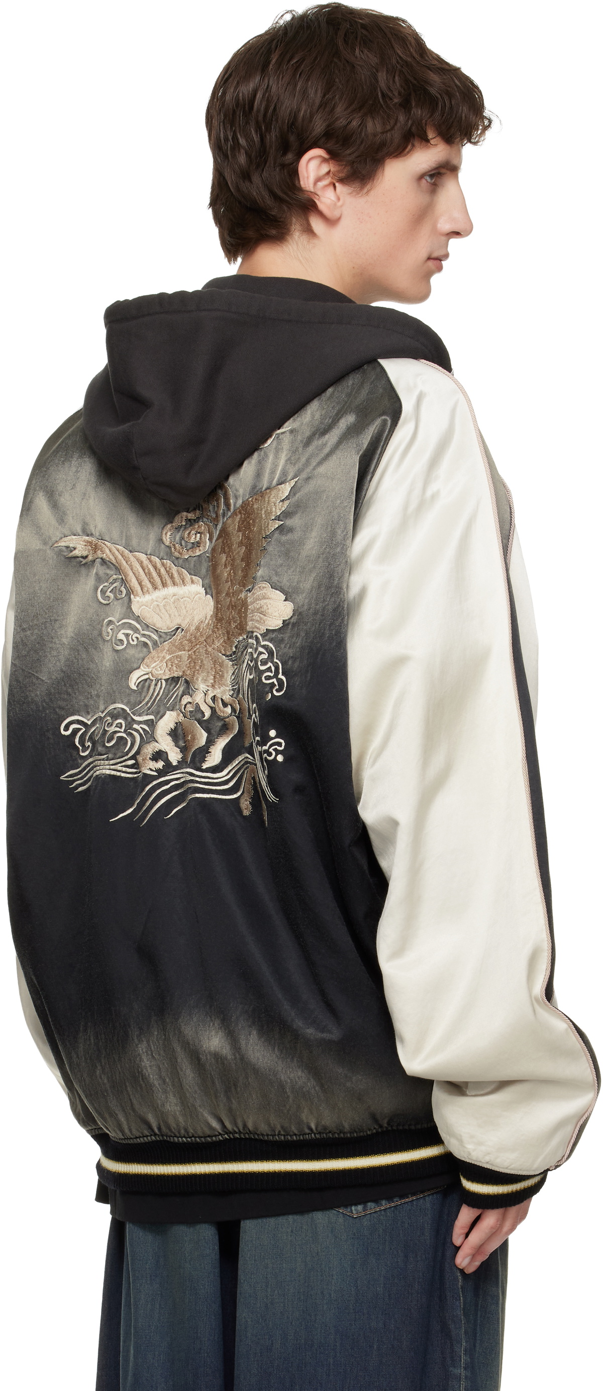 Maison MIHARA YASUHIRO Black Reversible Hoodie Layered Souvenir Jacket