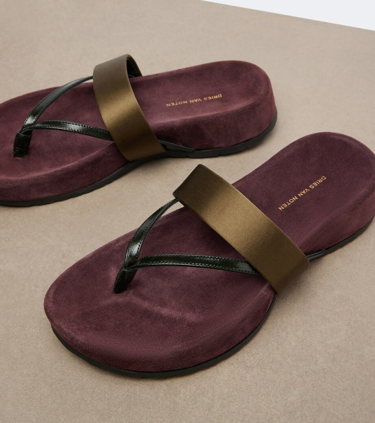 Dries Van Noten Satin and leather thong sandals