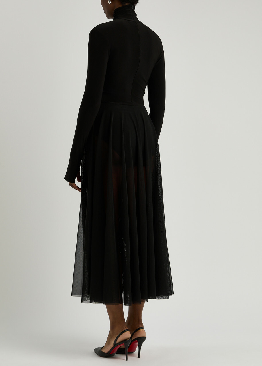 Norma Kamali Semi-sheer Mesh and Jersey Midi Dress Black