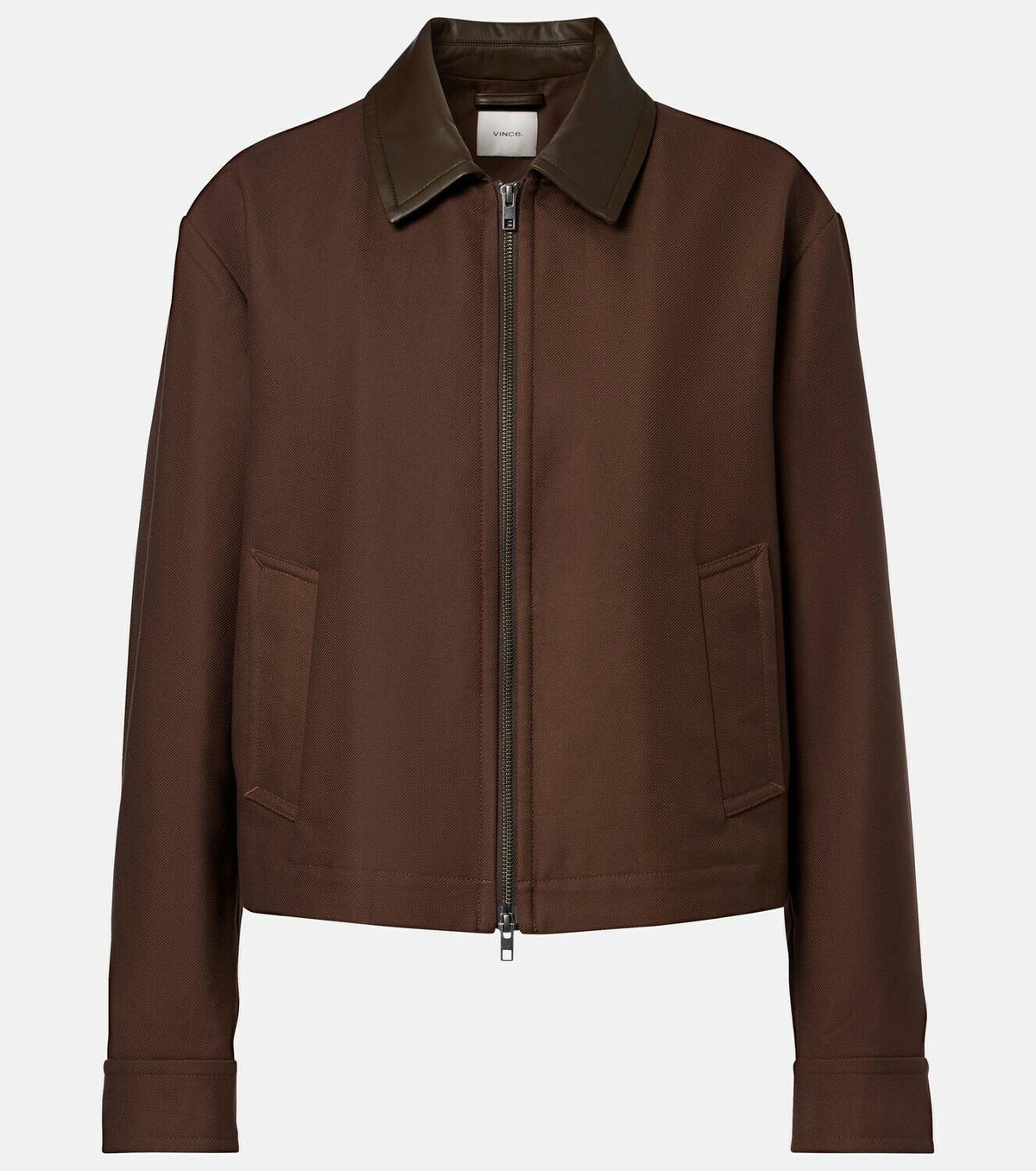 Vince Cropped leather-trimmed cotton twill jacket