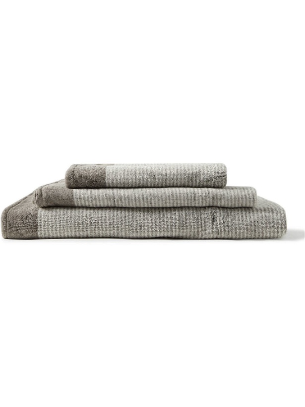 Photo: CLEVERLY LAUNDRY - Set of Three Pinstriped Cotton-Terry Bath Towels