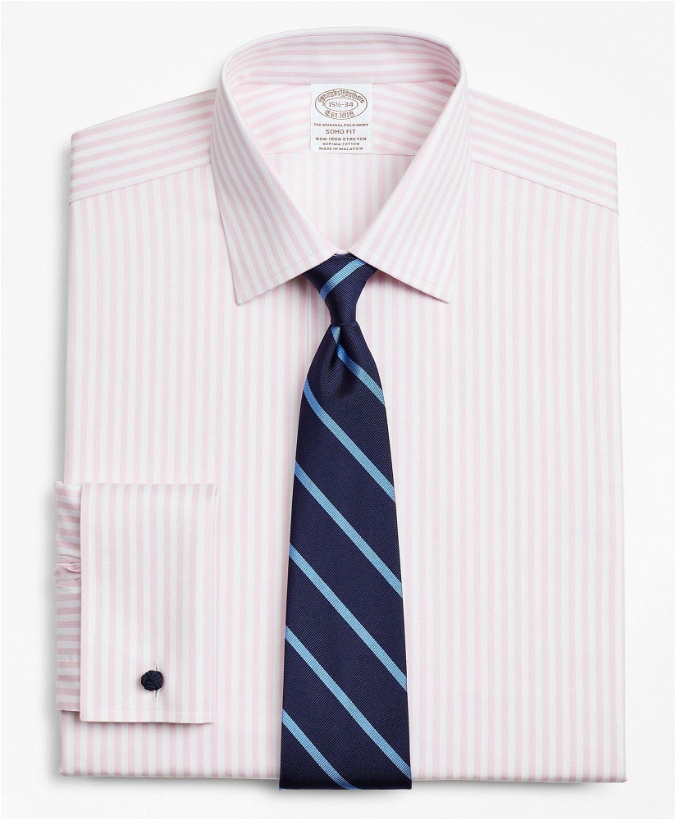 Photo: Brooks Brothers Men's Stretch Soho Extra-Slim-Fit Dress Shirt, Non-Iron Twill Ainsley Collar French Cuff Bold Stripe | Pink