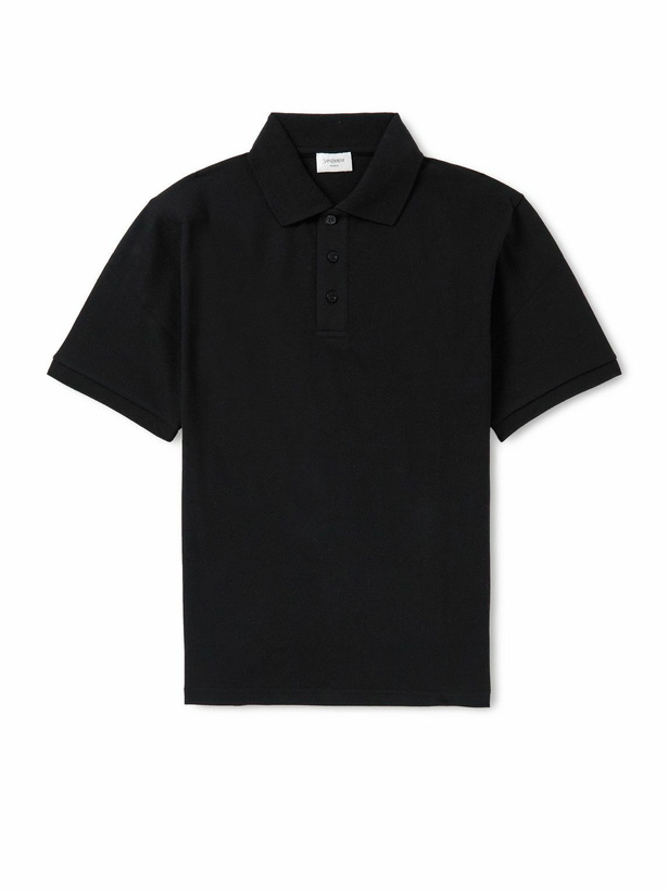 Photo: SAINT LAURENT - Logo-Embroidered Cotton-Blend Piqué Polo Shirt - Black
